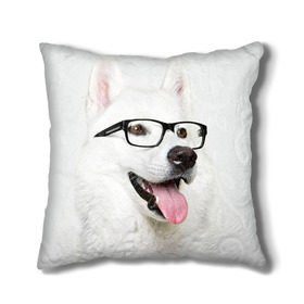 Подушка 3D с принтом Собака в очках в Петрозаводске, наволочка – 100% полиэстер, наполнитель – холлофайбер (легкий наполнитель, не вызывает аллергию). | состоит из подушки и наволочки. Наволочка на молнии, легко снимается для стирки | домашнее | животное | очки | пес | прикол | собака в очках | умный | ученый