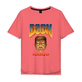 Мужская футболка хлопок Oversize с принтом iddqd пиксель-арт в Петрозаводске, 100% хлопок | свободный крой, круглый ворот, “спинка” длиннее передней части | Тематика изображения на принте: doom | пиксели