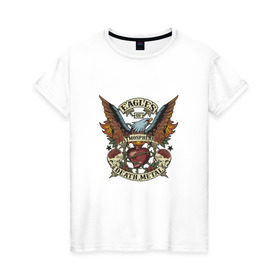 Женская футболка хлопок с принтом Eagles of Death Metal в Петрозаводске, 100% хлопок | прямой крой, круглый вырез горловины, длина до линии бедер, слегка спущенное плечо | дэтметал | метал | мош | орлы