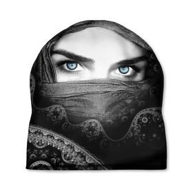 Шапка 3D с принтом Восточная девушка в Петрозаводске, 100% полиэстер | универсальный размер, печать по всей поверхности изделия | взгляд | восточная девушка | глаза | красивая | никаб | орнамент | узоры | хиджаб