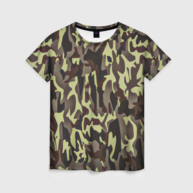 Женская футболка 3D с принтом Камуфляжная форма в Петрозаводске, 100% полиэфир ( синтетическое хлопкоподобное полотно) | прямой крой, круглый вырез горловины, длина до линии бедер | camo | армия | камо