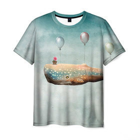 Мужская футболка 3D с принтом Кит в Петрозаводске, 100% полиэфир | прямой крой, круглый вырез горловины, длина до линии бедер | автостопом по галактике | кит