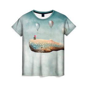 Женская футболка 3D с принтом Кит в Петрозаводске, 100% полиэфир ( синтетическое хлопкоподобное полотно) | прямой крой, круглый вырез горловины, длина до линии бедер | автостопом по галактике | кит