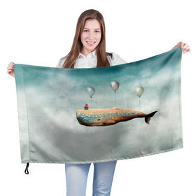 Флаг 3D с принтом Кит в Петрозаводске, 100% полиэстер | плотность ткани — 95 г/м2, размер — 67 х 109 см. Принт наносится с одной стороны | автостопом по галактике | кит
