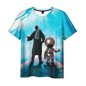 Мужская футболка 3D с принтом Автостопом по галактике в Петрозаводске, 100% полиэфир | прямой крой, круглый вырез горловины, длина до линии бедер | Тематика изображения на принте: автостопом по галактике