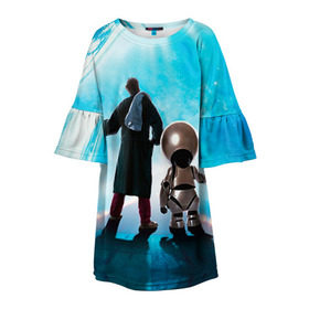 Детское платье 3D с принтом Автостопом по галактике в Петрозаводске, 100% полиэстер | прямой силуэт, чуть расширенный к низу. Круглая горловина, на рукавах — воланы | автостопом по галактике