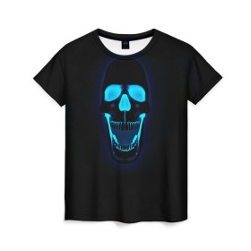 Женская футболка 3D с принтом Весёлый череп в Петрозаводске, 100% полиэфир ( синтетическое хлопкоподобное полотно) | прямой крой, круглый вырез горловины, длина до линии бедер | позитив | прикол | смех | череп | чёрный юмор