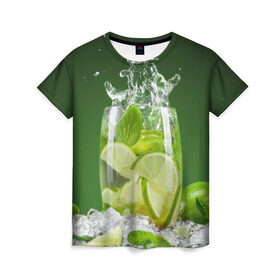 Женская футболка 3D с принтом Коктейль в Петрозаводске, 100% полиэфир ( синтетическое хлопкоподобное полотно) | прямой крой, круглый вырез горловины, длина до линии бедер | cocktail | коктель | кола | напиток | спрайт | фреш
