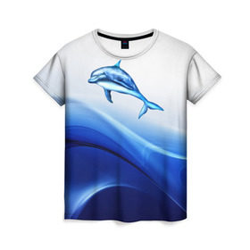 Женская футболка 3D с принтом Дельфин в Петрозаводске, 100% полиэфир ( синтетическое хлопкоподобное полотно) | прямой крой, круглый вырез горловины, длина до линии бедер | дельфин | море | рыбка