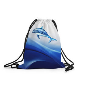 Рюкзак-мешок 3D с принтом Дельфин в Петрозаводске, 100% полиэстер | плотность ткани — 200 г/м2, размер — 35 х 45 см; лямки — толстые шнурки, застежка на шнуровке, без карманов и подкладки | дельфин | море | рыбка