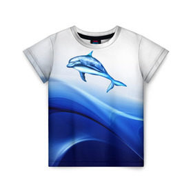 Детская футболка 3D с принтом Дельфин в Петрозаводске, 100% гипоаллергенный полиэфир | прямой крой, круглый вырез горловины, длина до линии бедер, чуть спущенное плечо, ткань немного тянется | дельфин | море | рыбка