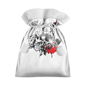 Подарочный 3D мешок с принтом Череп с розами в Петрозаводске, 100% полиэстер | Размер: 29*39 см | готика | кровь | розы | череп | черно белое | шипы
