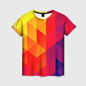 Женская футболка 3D с принтом Trianse в Петрозаводске, 100% полиэфир ( синтетическое хлопкоподобное полотно) | прямой крой, круглый вырез горловины, длина до линии бедер | new | красный | прикольные | ромб | текстуры | треугольник