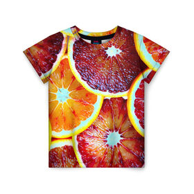 Детская футболка 3D с принтом Цитрус в Петрозаводске, 100% гипоаллергенный полиэфир | прямой крой, круглый вырез горловины, длина до линии бедер, чуть спущенное плечо, ткань немного тянется | апельсин | фрукты | цитрус