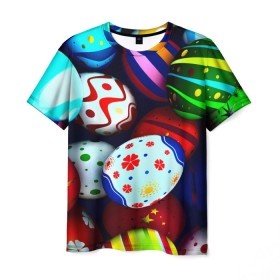 Мужская футболка 3D с принтом Пасха в Петрозаводске, 100% полиэфир | прямой крой, круглый вырез горловины, длина до линии бедер | разноцветный | яйца | яркий