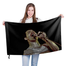 Флаг 3D с принтом Фредди Меркьюри в Петрозаводске, 100% полиэстер | плотность ткани — 95 г/м2, размер — 67 х 109 см. Принт наносится с одной стороны | freddie mercury | queen. | автор песен | британский | вокалист | певец | рок группа | фредди меркьюри