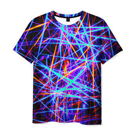Мужская футболка 3D с принтом Лучи в Петрозаводске, 100% полиэфир | прямой крой, круглый вырез горловины, длина до линии бедер | лазер | лучи | плетение | прикольные | свет | текстуры | яркие