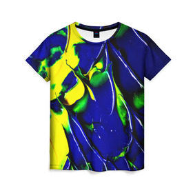 Женская футболка 3D с принтом Брызги красок в Петрозаводске, 100% полиэфир ( синтетическое хлопкоподобное полотно) | прямой крой, круглый вырез горловины, длина до линии бедер | мазки | цветные