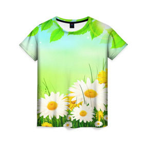 Женская футболка 3D с принтом Полевая ромашка в Петрозаводске, 100% полиэфир ( синтетическое хлопкоподобное полотно) | прямой крой, круглый вырез горловины, длина до линии бедер | лето | цветы