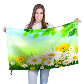 Флаг 3D с принтом Полевая ромашка в Петрозаводске, 100% полиэстер | плотность ткани — 95 г/м2, размер — 67 х 109 см. Принт наносится с одной стороны | лето | цветы