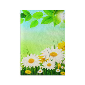 Обложка для паспорта матовая кожа с принтом Полевая ромашка в Петрозаводске, натуральная матовая кожа | размер 19,3 х 13,7 см; прозрачные пластиковые крепления | лето | цветы