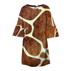 Детское платье 3D с принтом Жирафик в Петрозаводске, 100% полиэстер | прямой силуэт, чуть расширенный к низу. Круглая горловина, на рукавах — воланы | Тематика изображения на принте: жираф | жирафик | текстуры