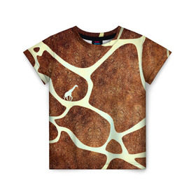 Детская футболка 3D с принтом Жирафик в Петрозаводске, 100% гипоаллергенный полиэфир | прямой крой, круглый вырез горловины, длина до линии бедер, чуть спущенное плечо, ткань немного тянется | жираф | жирафик | текстуры
