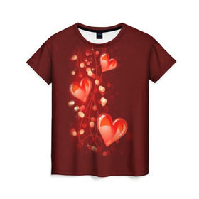 Женская футболка 3D с принтом Сердца в Петрозаводске, 100% полиэфир ( синтетическое хлопкоподобное полотно) | прямой крой, круглый вырез горловины, длина до линии бедер | love is | девушкам | любовь | сердца