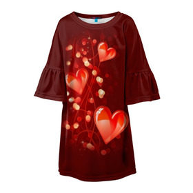 Детское платье 3D с принтом Сердца в Петрозаводске, 100% полиэстер | прямой силуэт, чуть расширенный к низу. Круглая горловина, на рукавах — воланы | Тематика изображения на принте: love is | девушкам | любовь | сердца