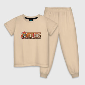 Детская пижама хлопок с принтом One Piece - logo Ace в Петрозаводске, 100% хлопок |  брюки и футболка прямого кроя, без карманов, на брюках мягкая резинка на поясе и по низу штанин
 | Тематика изображения на принте: ван пис | лого | луффи | мугивара | пираты | эйс