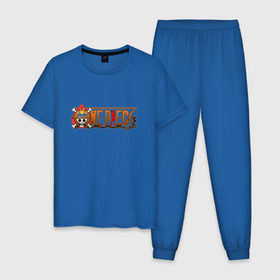 Мужская пижама хлопок с принтом One Piece - logo Ace в Петрозаводске, 100% хлопок | брюки и футболка прямого кроя, без карманов, на брюках мягкая резинка на поясе и по низу штанин
 | ван пис | лого | луффи | мугивара | пираты | эйс