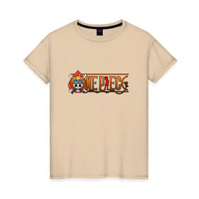 Женская футболка хлопок с принтом One Piece - logo Ace в Петрозаводске, 100% хлопок | прямой крой, круглый вырез горловины, длина до линии бедер, слегка спущенное плечо | ван пис | лого | луффи | мугивара | пираты | эйс