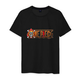 Мужская футболка хлопок с принтом One Piece - logo Ace в Петрозаводске, 100% хлопок | прямой крой, круглый вырез горловины, длина до линии бедер, слегка спущенное плечо. | ван пис | лого | луффи | мугивара | пираты | эйс