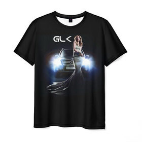Мужская футболка 3D с принтом Mersedes GLK в Петрозаводске, 100% полиэфир | прямой крой, круглый вырез горловины, длина до линии бедер | glk | mersedes | автомобиль | девушка | мерседес