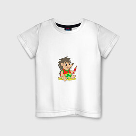 Детская футболка хлопок с принтом Учимся рисовать с ёжиком в Петрозаводске, 100% хлопок | круглый вырез горловины, полуприлегающий силуэт, длина до линии бедер | 