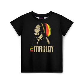 Детская футболка 3D с принтом Bob Marley в Петрозаводске, 100% гипоаллергенный полиэфир | прямой крой, круглый вырез горловины, длина до линии бедер, чуть спущенное плечо, ткань немного тянется | Тематика изображения на принте: bob marley | боб марли | музыка | регги | ямайка
