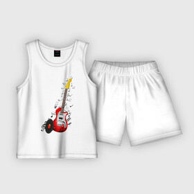 Детская пижама с шортами хлопок с принтом Бас гитара в Петрозаводске,  |  | musik | transe | гитара | мелодия | музыка | ноты | транс