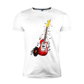 Мужская футболка премиум с принтом Бас-гитара в Петрозаводске, 92% хлопок, 8% лайкра | приталенный силуэт, круглый вырез ворота, длина до линии бедра, короткий рукав | musik | transe | гитара | мелодия | музыка | ноты | транс