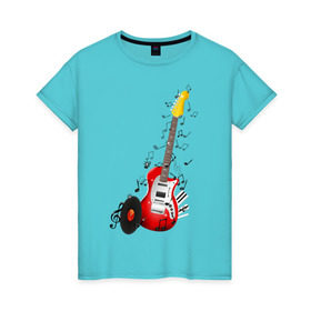 Женская футболка хлопок с принтом Бас-гитара в Петрозаводске, 100% хлопок | прямой крой, круглый вырез горловины, длина до линии бедер, слегка спущенное плечо | musik | transe | гитара | мелодия | музыка | ноты | транс