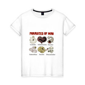 Женская футболка хлопок с принтом Паразиты человека в Петрозаводске, 100% хлопок | прямой крой, круглый вырез горловины, длина до линии бедер, слегка спущенное плечо | 