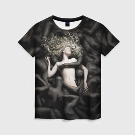Женская футболка 3D с принтом Блондинка в Петрозаводске, 100% полиэфир ( синтетическое хлопкоподобное полотно) | прямой крой, круглый вырез горловины, длина до линии бедер | белая | блондинка | девушка | кожа | кристофер гилберт | люди | мужчины | фото | черная