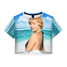 Женская футболка 3D укороченная с принтом Шарлиз Терон в Петрозаводске, 100% полиэстер | круглая горловина, длина футболки до линии талии, рукава с отворотами | charlize theron | американская | киноактриса | модель | шарлиз терон
