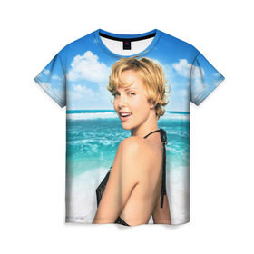 Женская футболка 3D с принтом Шарлиз Терон в Петрозаводске, 100% полиэфир ( синтетическое хлопкоподобное полотно) | прямой крой, круглый вырез горловины, длина до линии бедер | charlize theron | американская | киноактриса | модель | шарлиз терон
