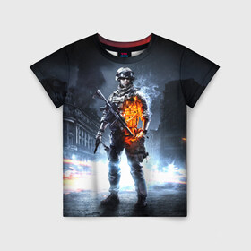 Детская футболка 3D с принтом Battlefield в Петрозаводске, 100% гипоаллергенный полиэфир | прямой крой, круглый вырез горловины, длина до линии бедер, чуть спущенное плечо, ткань немного тянется | Тематика изображения на принте: 3 | battlefield | батла | игра