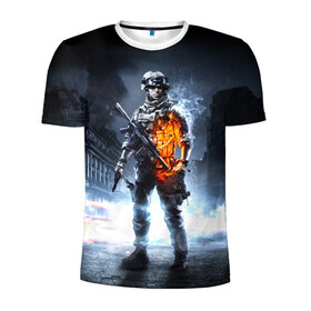 Мужская футболка 3D спортивная с принтом Battlefield в Петрозаводске, 100% полиэстер с улучшенными характеристиками | приталенный силуэт, круглая горловина, широкие плечи, сужается к линии бедра | Тематика изображения на принте: 3 | battlefield | батла | игра