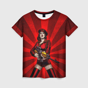 Женская футболка 3D с принтом Red alert в Петрозаводске, 100% полиэфир ( синтетическое хлопкоподобное полотно) | прямой крой, круглый вырез горловины, длина до линии бедер | девушка | оружие | снайпер | ссср