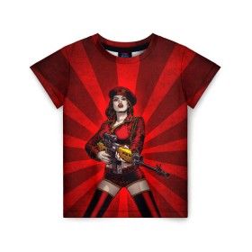 Детская футболка 3D с принтом Red alert в Петрозаводске, 100% гипоаллергенный полиэфир | прямой крой, круглый вырез горловины, длина до линии бедер, чуть спущенное плечо, ткань немного тянется | девушка | оружие | снайпер | ссср