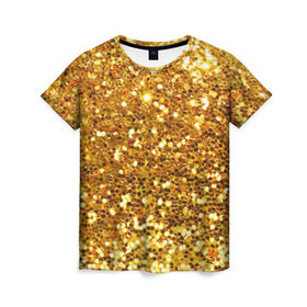Женская футболка 3D с принтом Золотое мерцание в Петрозаводске, 100% полиэфир ( синтетическое хлопкоподобное полотно) | прямой крой, круглый вырез горловины, длина до линии бедер | зеркала | золотая россыпь | золото | золотое | мерцание | свет | яркий
