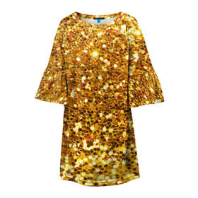 Детское платье 3D с принтом Золотое мерцание в Петрозаводске, 100% полиэстер | прямой силуэт, чуть расширенный к низу. Круглая горловина, на рукавах — воланы | зеркала | золотая россыпь | золото | золотое | мерцание | свет | яркий