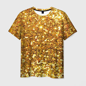 Мужская футболка 3D с принтом Золотое мерцание в Петрозаводске, 100% полиэфир | прямой крой, круглый вырез горловины, длина до линии бедер | зеркала | золотая россыпь | золото | золотое | мерцание | свет | яркий